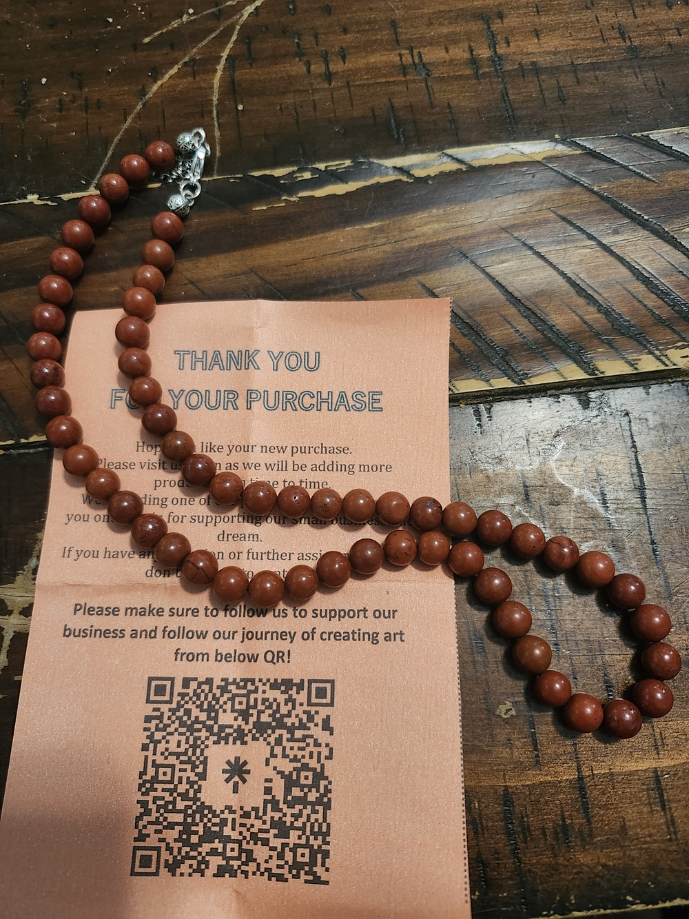 Elisa Jewelry Art Beaded Necklace - Red Brown Round Beads